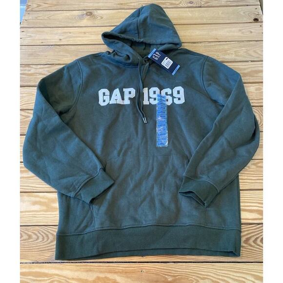 NWT $59.95 Gap Logo Hoodie Sweatshirt Size Large Men’s Green - Picture 1 of 10